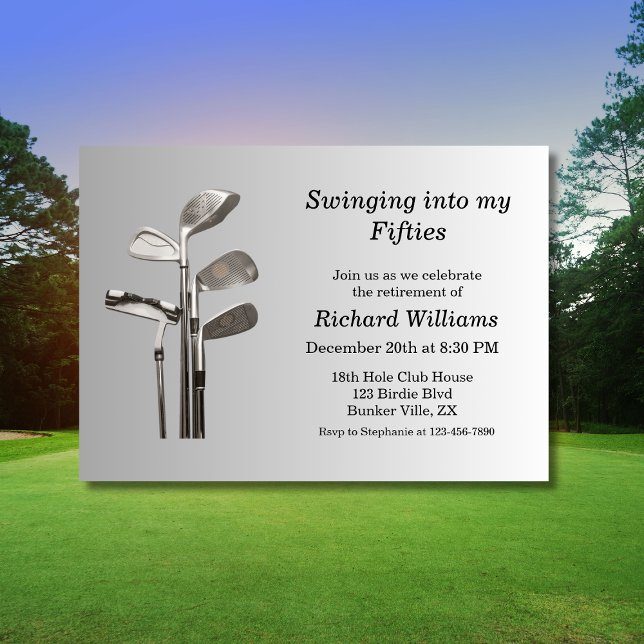 Modern Golf Sport Golf Clubs 50th Birthday  Invitation (Creator Uploaded)