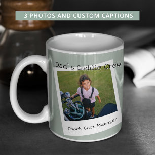Modern Golfer Dad 3 Photo Collage Custom Captions Coffee Mug
