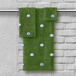 Modern Golfer Dad Monogram Golf Ball Green Bath Towel Set