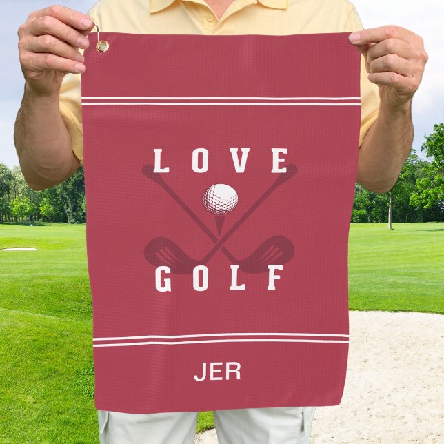 Modern Golfer Golf Ball Pro Sports Club Quote Red Golf Towel (Creator Uploaded)