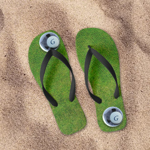 Modern Golfer Golf Course Monogram Putting Green Flip Flops