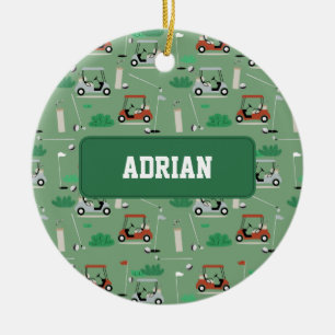 Modern Golfer Golf Theme Personalised Name Ceramic Tree Decoration
