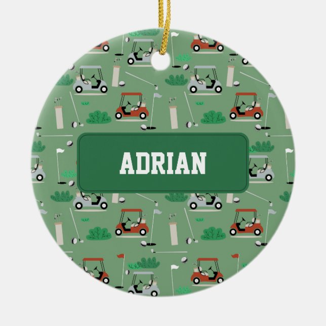 Modern Golfer Golf Theme Personalised Name Ceramic Tree Decoration (Front)