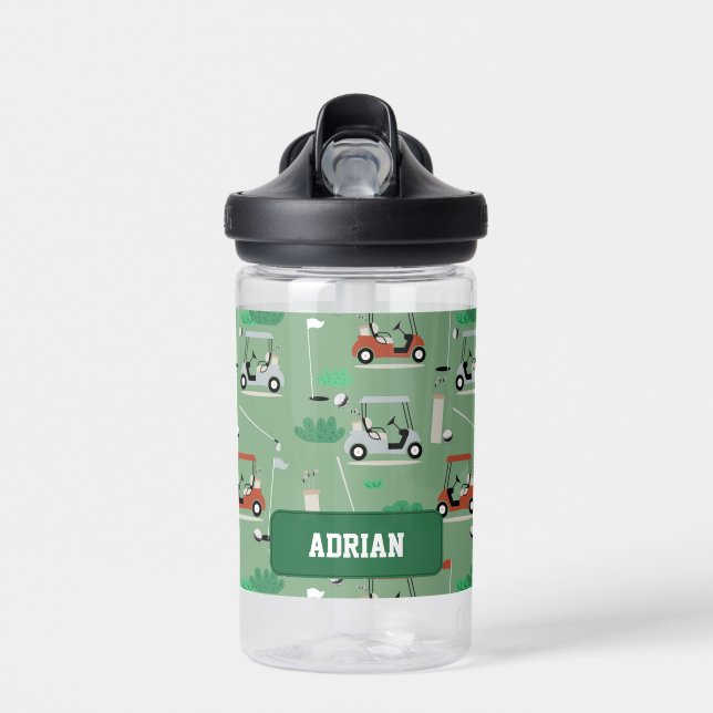 Modern Golfer Golf Theme Personalised Name Water Bottle (Front)