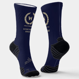 MODERN GOLFER MONOGRAM NAVY BLUE LUCKY GOLF SOCKS