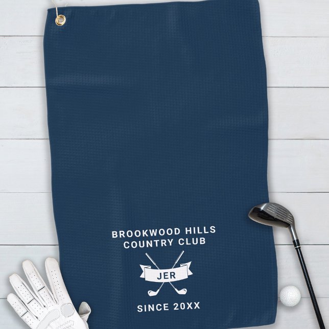 Modern Golfer Monogrammed Initials Fun Navy Blue Golf Towel (Creator Uploaded)