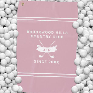 Modern Golfer Monogrammed Initials Golf Clubs Pink Towel