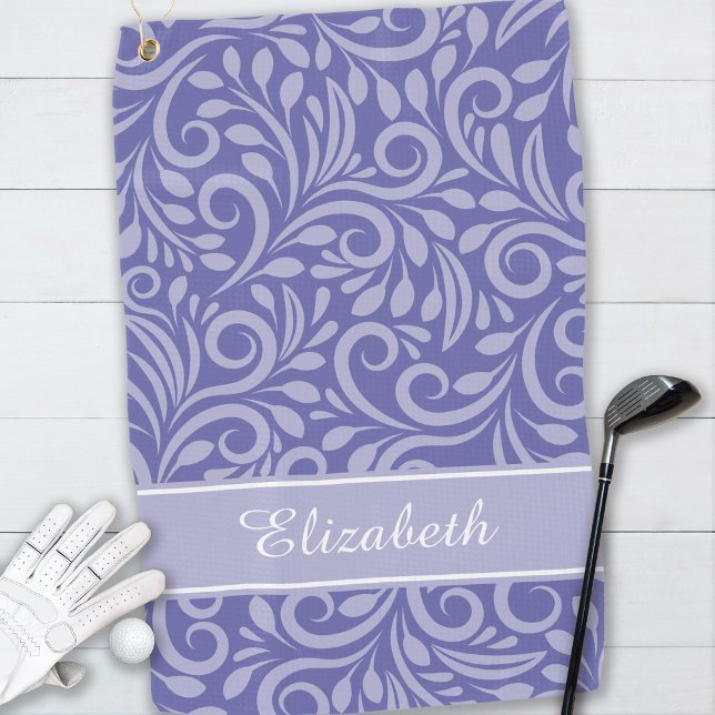 Modern Golfer Name Cute Periwinkle Blue Pattern Golf Towel (Creator Uploaded)