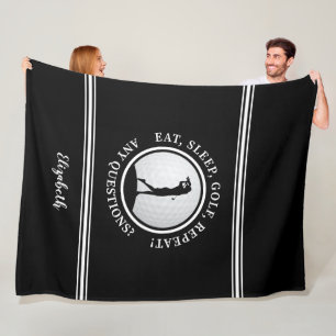 Modern Golfer Sports Monogram Name Golf  Black  Fleece Blanket