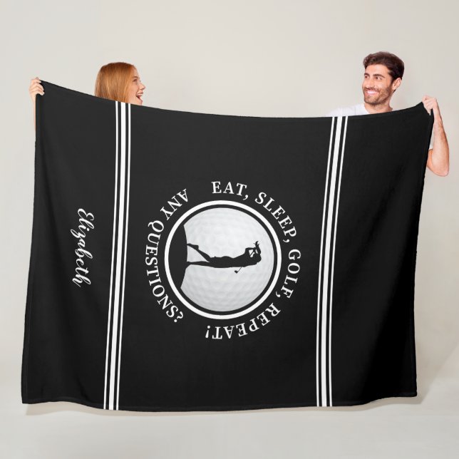 Modern Golfer Sports Monogram Name Golf  Black  Fleece Blanket (In Situ)