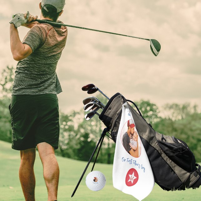 Modern Golfer Typography Photo First Fathers Day Golf Towel (Creator Uploaded)