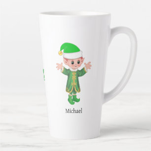 Modern Good Luck Elf with Script and Monogram Latte Mug
