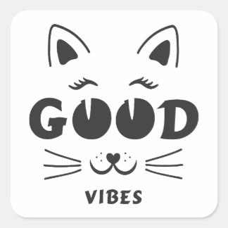 Modern Good Vibes Cat Face - Minimalist Feline Typ Square Sticker