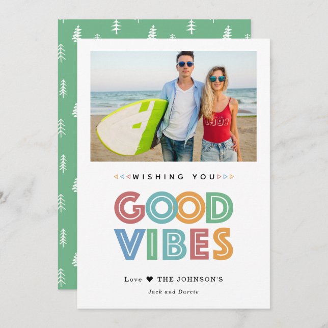 Modern Good Vibes Colourful Photo Holiday Card (Front/Back)