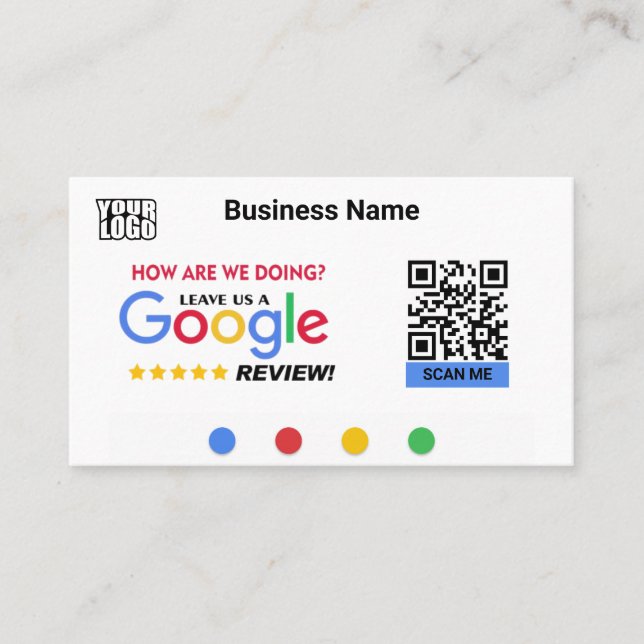 Modern Google Review Card Template w/ QR Code Link (Front)