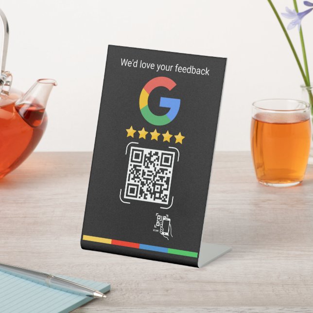 Modern Google Review QR Scan Black Stand Pedestal Sign (In SItu)