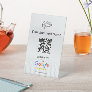 Modern Google reviews qr code tabletop sign