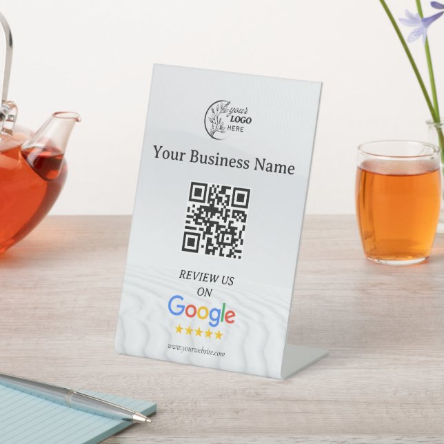 Modern Google reviews qr code tabletop sign (In SItu)
