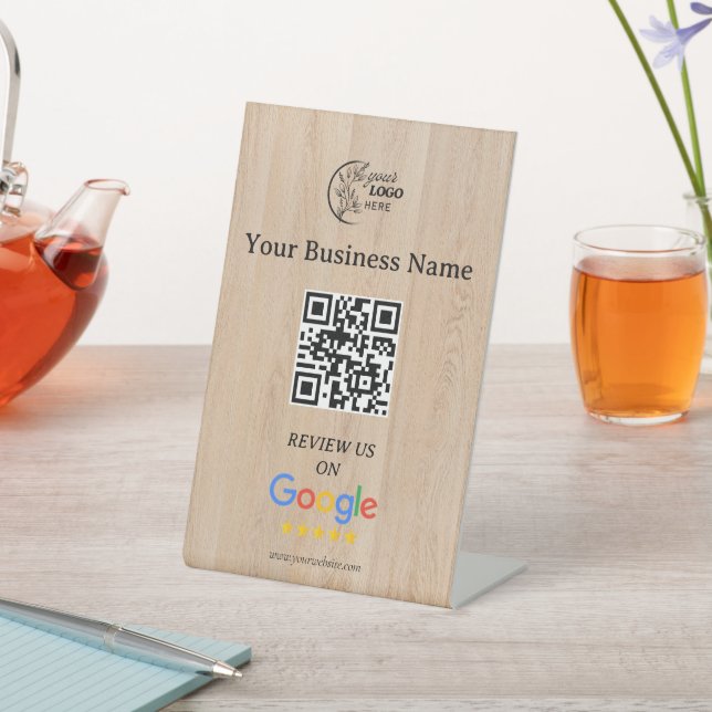 Modern Google reviews qr code tabletop sign (In SItu)
