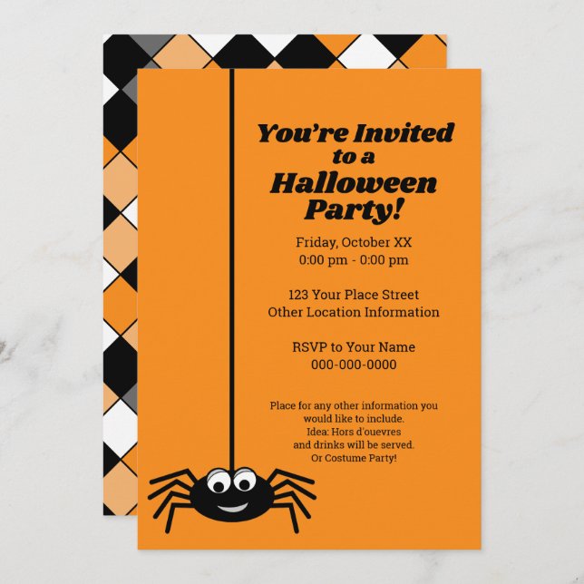 Modern Googly Eye Spider Halloween Party Invitation (Front/Back)
