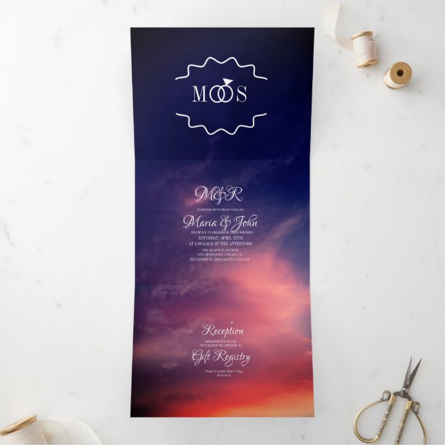 Modern Gorgeous Pink Sunset Sky Dark Clouds Tri-Fold Invitation (Inside)