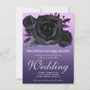Modern Goth Purple Black Roses Wedding  Invitation