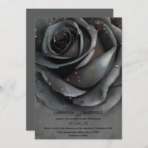Modern Gothic Black Rose Moody Elegant Handfasting Invitation