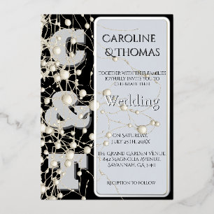 Modern Gothic Chic Pearl Gold Script Wedding