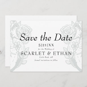Modern Gothic Floral Heart Elegant White Wedding Save The Date
