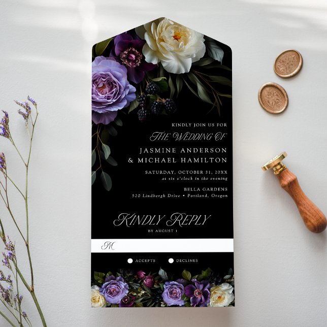 Modern Gothic Floral Wedding All In One Invitation (Creator Uploaded)