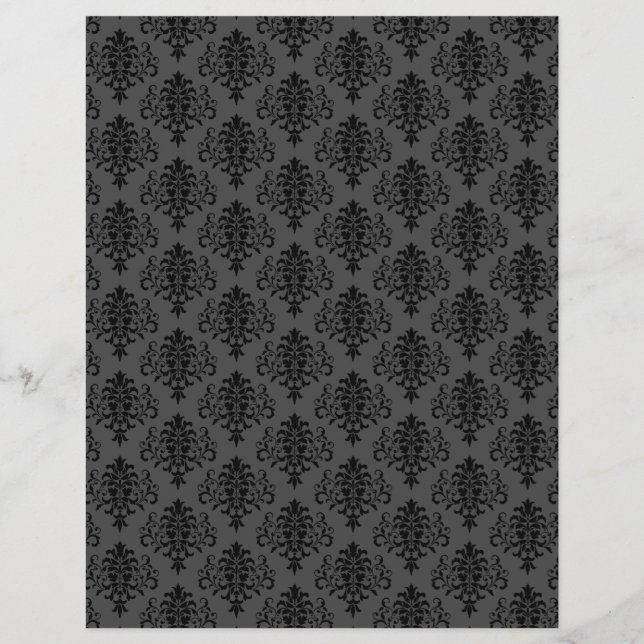 Modern Gothic Grey Black Damask Scrapbook Paper (Front)