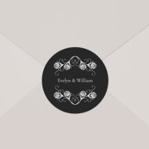Modern Gothic Rose Swirls Black and White Wedding