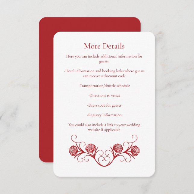 Modern Gothic Rose Swirls Crimson Red Wedding Enclosure Card (Front/Back)