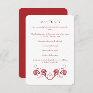 Modern Gothic Rose Swirls Crimson Red Wedding Enclosure Card