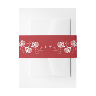 Modern Gothic Rose Swirls Crimson Red Wedding Invitation Belly Band