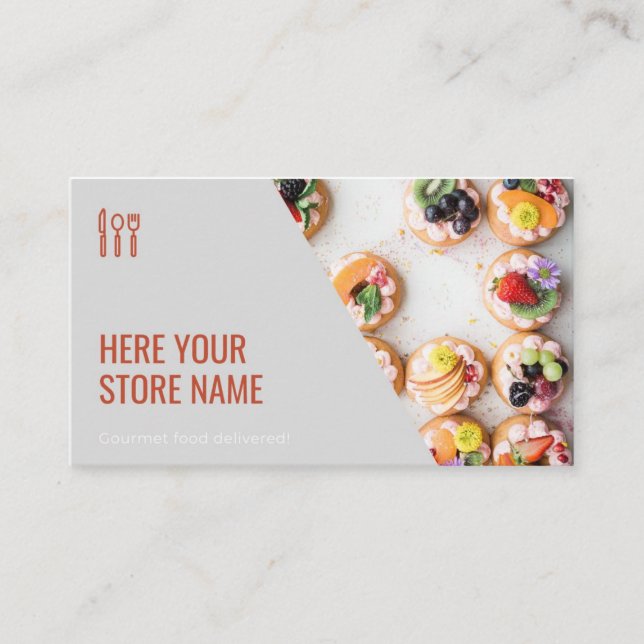 Modern Gourmet Food Photo Catering Business Card (Front)