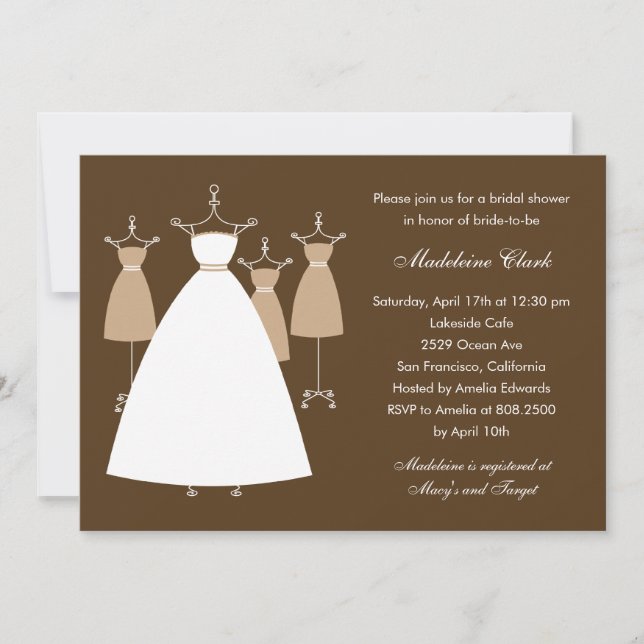 Modern Gowns Bridal Shower Invitation - Latte (Front)