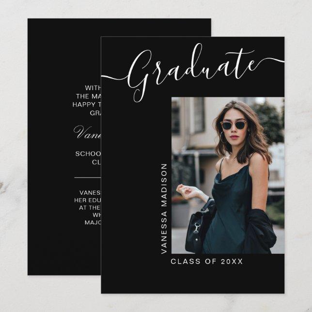Modern Grad | 1 Photo Elegant Script Announcement (Front/Back)