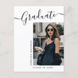 Modern Grad   1 Photo Elegant Script Postcard