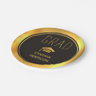 Modern Grad 2016 black, gold graduation cap Paper Plate
