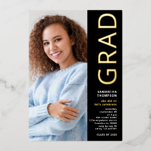 Modern Grad 2024 Photo Graduation Black Gold Real