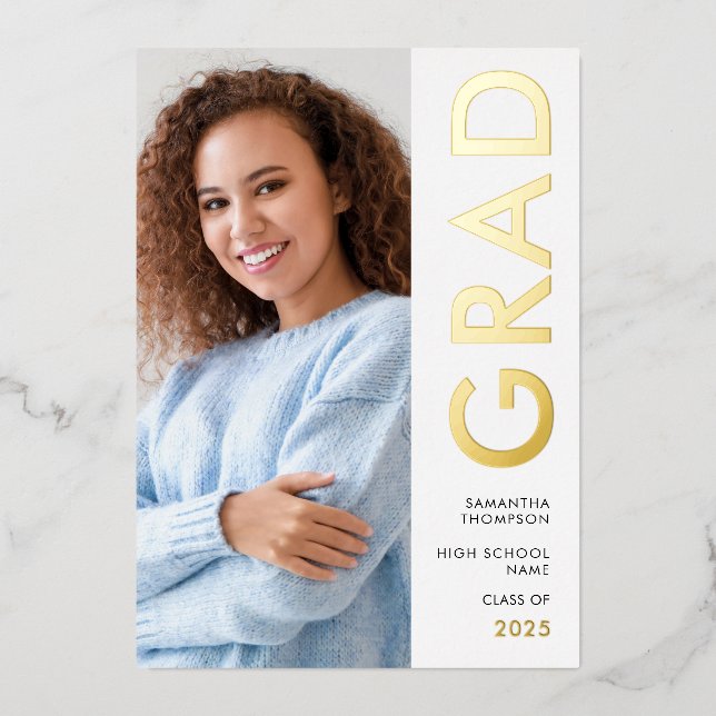 Modern Grad 2025 Photo Gold Real Foil Announcement (Front)