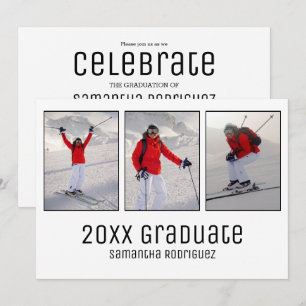 Modern Grad 3 Photo White Graduation Party Invite