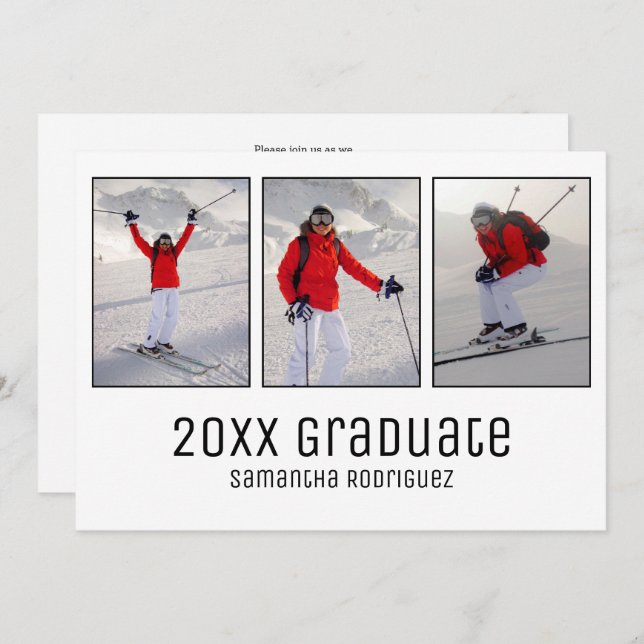 Modern Grad 3 Photo White Graduation Party Invite (Front/Back)