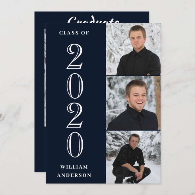 Modern Grad 4 PHOTO Collage Graduation Party Invitation (Front/Back)