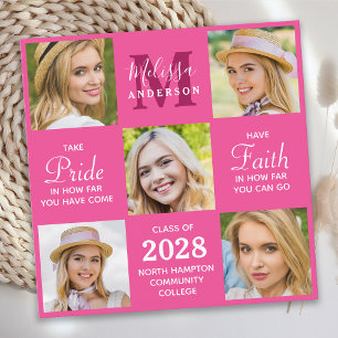 Modern Grad 5 Photo Collage Pink Graduation Announcement