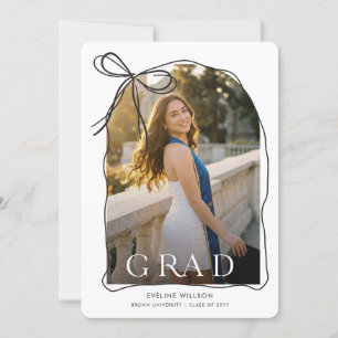 Modern Grad Arch Photo Black Bow Graduation Thank You Card
