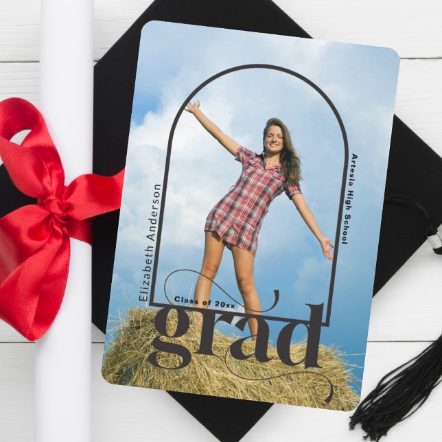 Modern GRAD Black Arch Photo Graduation Party Invitation (Creator Uploaded)