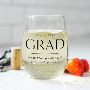 Modern Grad Black Graduation Stemless Wine Glass