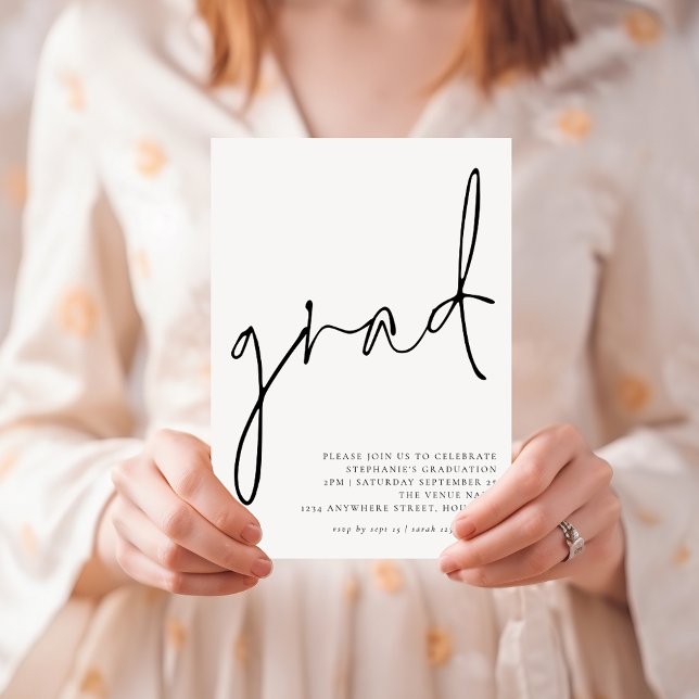 Modern Grad Black Script Graduation Party Invitation (Creator Uploaded)